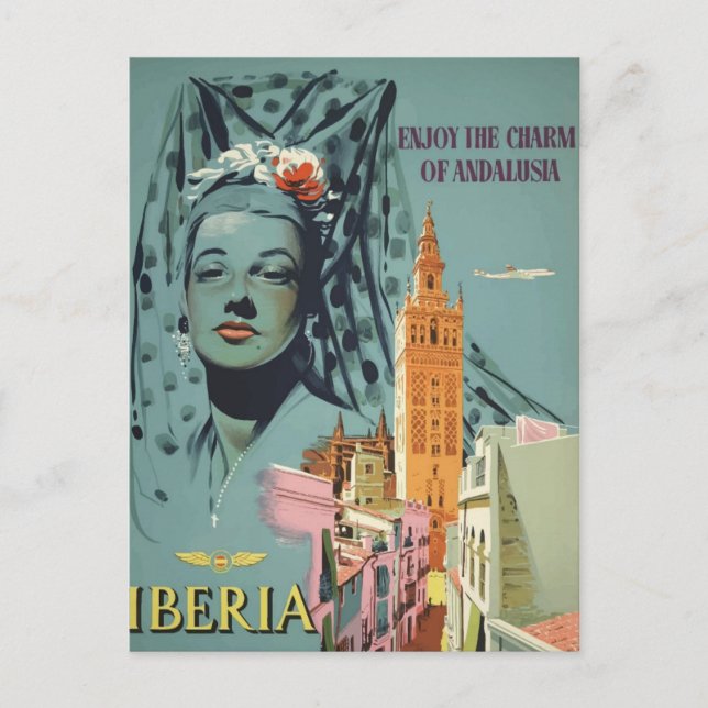 Vintage Iberia Travel Postcard (Front)