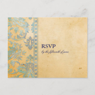 Vintage Ice Blue Damask Lace Wedding RSVP Invitation Postcard