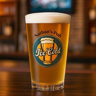 Vintage Ice Cold Beer Custom Name or Text Glass