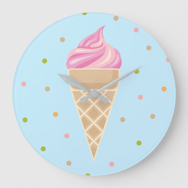 Vintage Ice Cream Illustration Large Clock (Front)