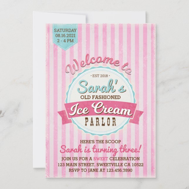 Vintage Ice Cream Parlour Birthday Invitation (Front)