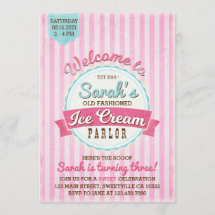 Vintage Ice Cream Parlour Birthday Invitation