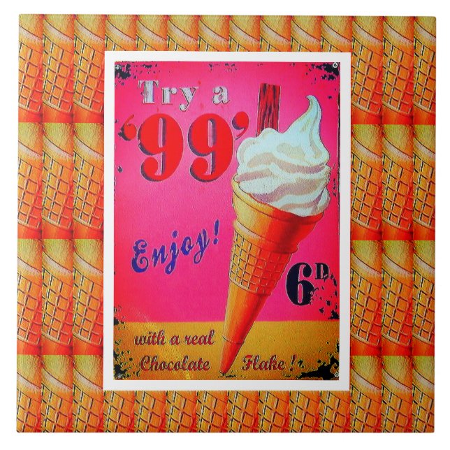 Vintage ice cream parlour sign ceramic tile (Front)