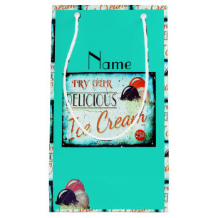 Vintage ice cream parlour sign turquoise white red small gift bag