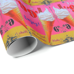 Vintage ice cream parlour sign wrapping paper