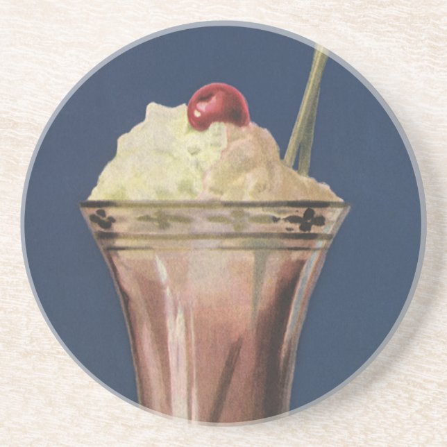 Vintage Ice Cream Shake, Whipped Cream & Cherry Coaster (Front)