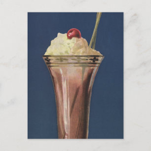 Vintage Ice Cream Shake, Whipped Cream & Cherry Postcard
