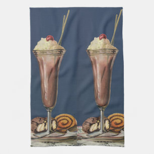 Vintage Ice Cream Shake, Whipped Cream & Cherry Tea Towel