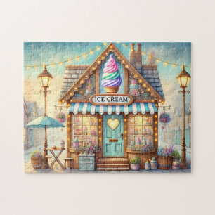 Vintage Ice Cream Shop Cobblestone Lane Jigsaw Puzzle