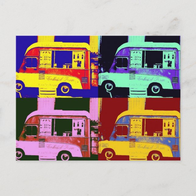 Vintage ice cream truck europe pop art postcard (Front)