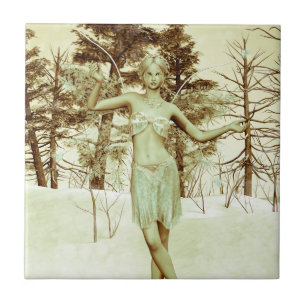 Vintage Ice Fairy in Winter Woodland Ceramic Tile