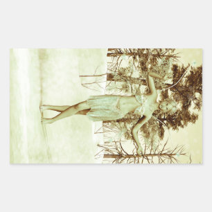 Vintage Ice Fairy in Winter Woodland Rectangular Sticker