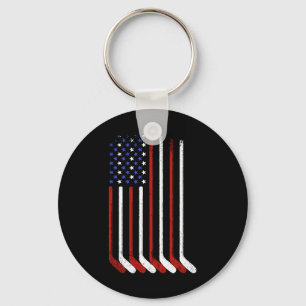 Vintage Ice Hockey American Flag For Men Boys Girl Key Ring