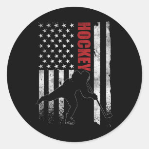 Vintage Ice Hockey American Flag Ice Hockey Player Classic Round Sticker