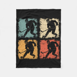 Vintage Ice Hockey Player Clic Retro Style Graphic Fleece Blanket