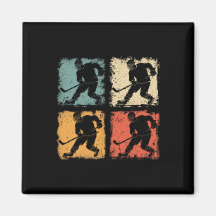 Vintage Ice Hockey Player Clic Retro Style Graphic Magnet