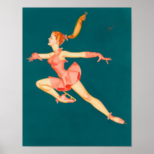 Vintage Ice Skater Ballerina, Poster