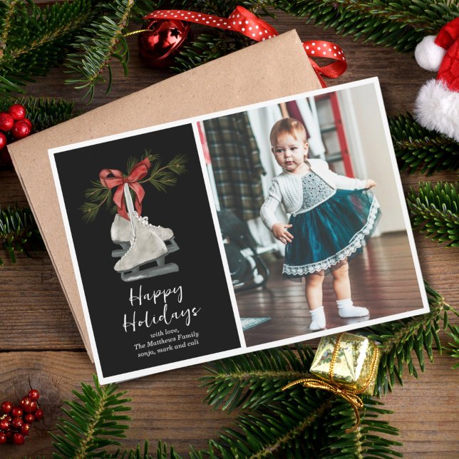Vintage Ice Skates Flat Holiday Card (Creator Uploaded)