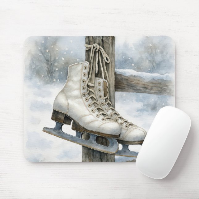 Vintage Ice Skates Hanging Fence Post Mouse Pad (With Mouse)