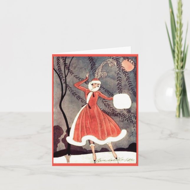 Vintage Ice Skating Lady Christmas Holiday Card (Front)