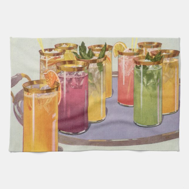 Vintage Iced Drinks on a Tray Tea Towel (Horizontal)