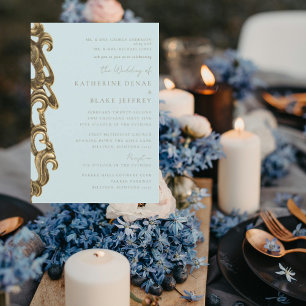 Vintage Icy Blue 2 Venue Chuch Wedding Invitation