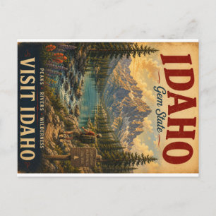 Vintage Idaho Gem State Travel Poster with Scenic Holiday Postcard