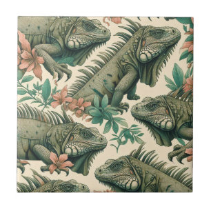 Vintage Iguana Pattern Ceramic Tile