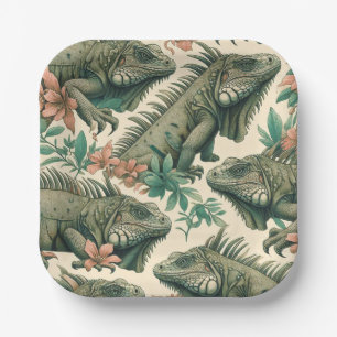Vintage Iguana Pattern Paper Plate