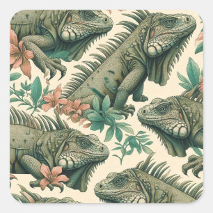 Vintage Iguana Pattern Square Sticker