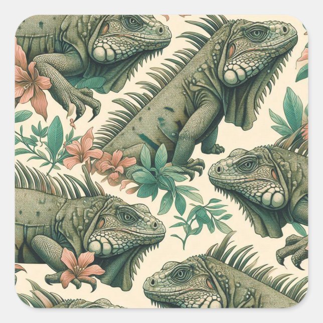 Vintage Iguana Pattern Square Sticker (Front)