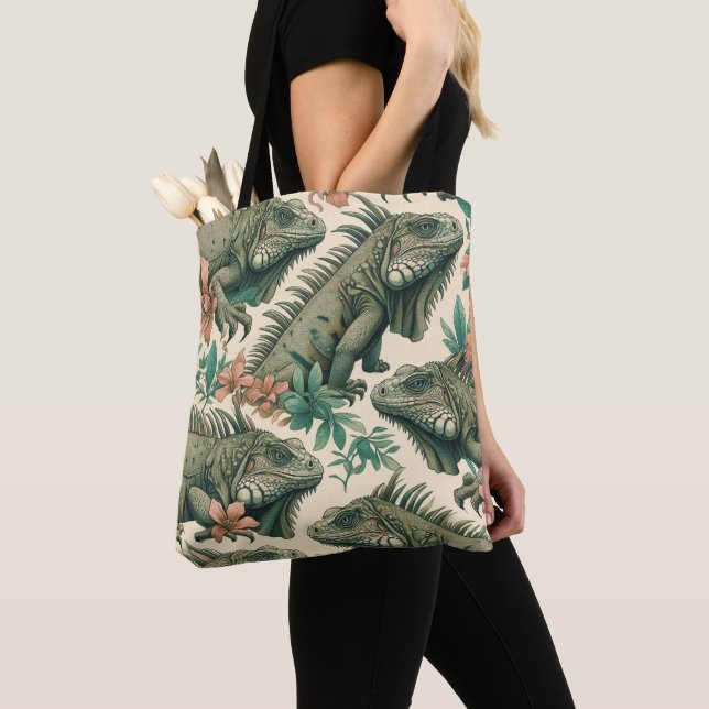 Vintage Iguana Pattern Tote Bag (Close Up)