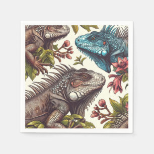 Vintage Iguana Seamless Painting Napkin