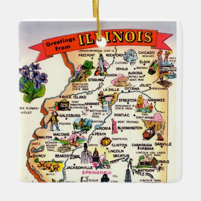Vintage Illinois Map Ceramic Ornament (Front)