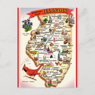 Vintage Illinois Map Postcard