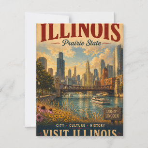 Vintage Illinois Travel Poster with Cityscape, Riv Card