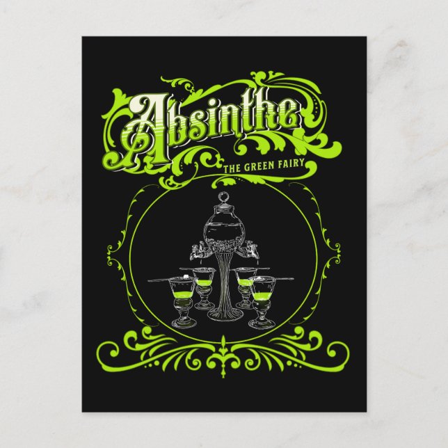 Vintage Illustrated Absinthe Set Postcard (Front)