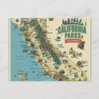 Vintage Illustrated California Parks Map Art