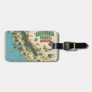 Vintage Illustrated California Parks Map Art Luggage Tag