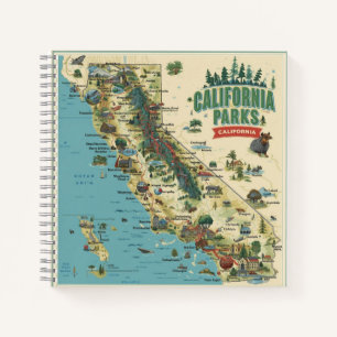 Vintage Illustrated California Parks Map Art Notebook