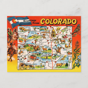 Vintage Illustrated Colorado Map  Postcard