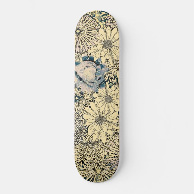 Vintage Illustrated Flowers Skateboard (Front)