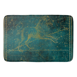 Vintage Illustrated Green & Gold Lion Star Map Bath Mat