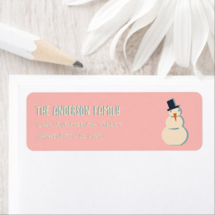 Vintage Illustrated Pink Snowman Christmas Address Return Address Label