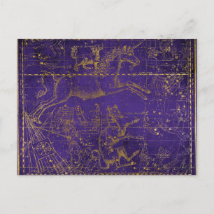 Vintage Illustrated Purple & Gold Star Map Postcard