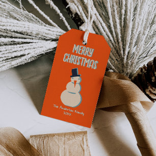Vintage Illustrated Red Merry Christmas Snowman  Gift Tags