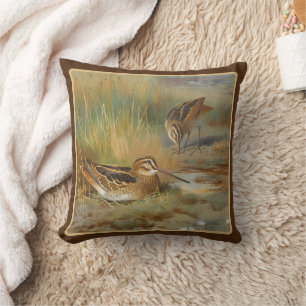 Vintage illustrated snipe birds, Birds Cushion