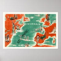 Vintage Illustrated Swissair Map Print