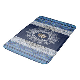 Vintage illustration and lace bath mat