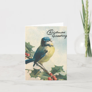 Vintage illustration bird winter Christmas card